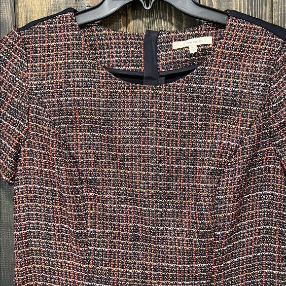 41 Tweed Fringe Blouse M Red Black Shimmer Gold Top Zipper Stretch Office Boho - Picture 3 of 12